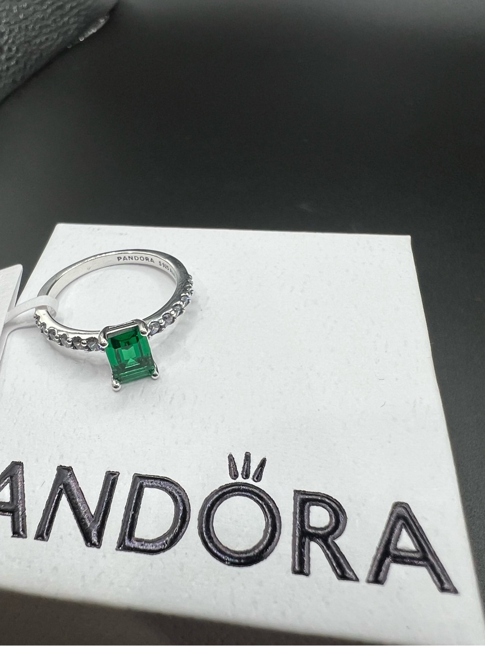 Rectangular Sparkling Green Halo Ring, Sterling Silver 925, size: 54/ 7